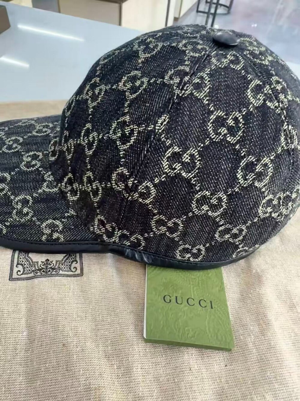 Gucci GG Denim Baseball Cap with Leather Trim - Picture 3 of 4
